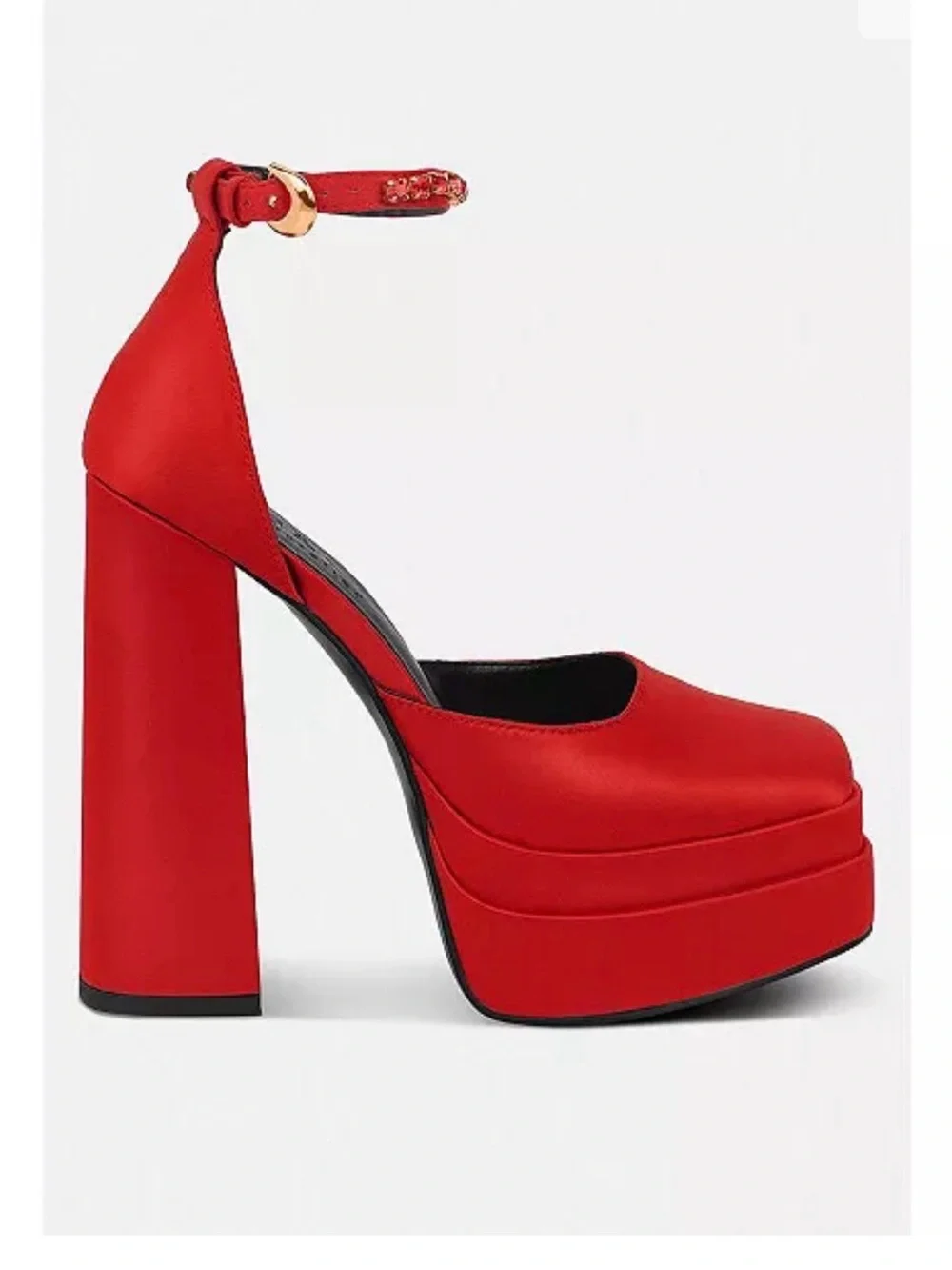 Chunky Red Platform Ankle-Strap Heels for Women